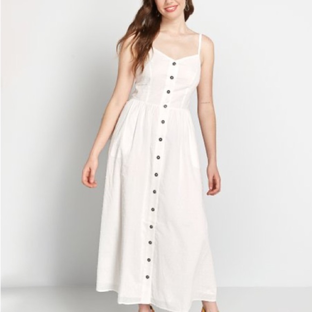 ModCloth White Quite Clearly Charismatic Fit & Flare Midi Dress size 14
